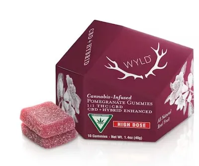 1:1 Pomegranate Hybrid Gummy • CBD • 20pcs, THC: 100.00 mg CBD: 100.00 mg THC/$: 5.9 mg CBD/$: 5.9 mg